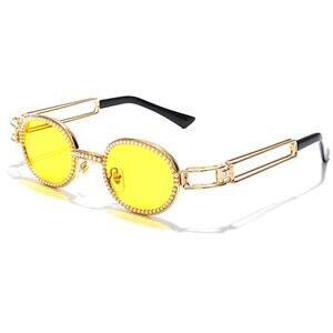 Sunglasses Round Frame Metal Arm Gold Metal Fashion‎ Shades Festival Bling Gafas